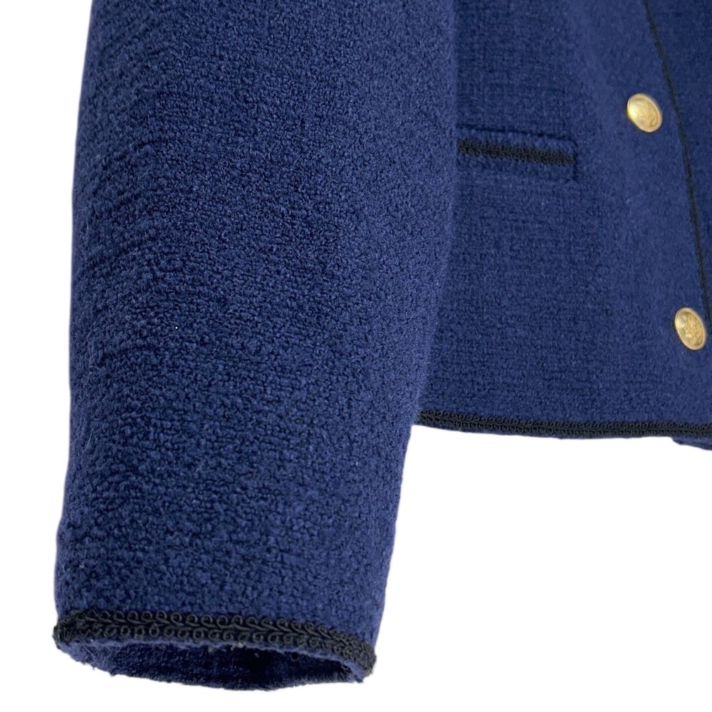 J.Crew Lady Bomber Jacket Maritime Bouclé Tweed Wool Navy Gold Buttons Sz 18 EUC - Picture 6 of 10